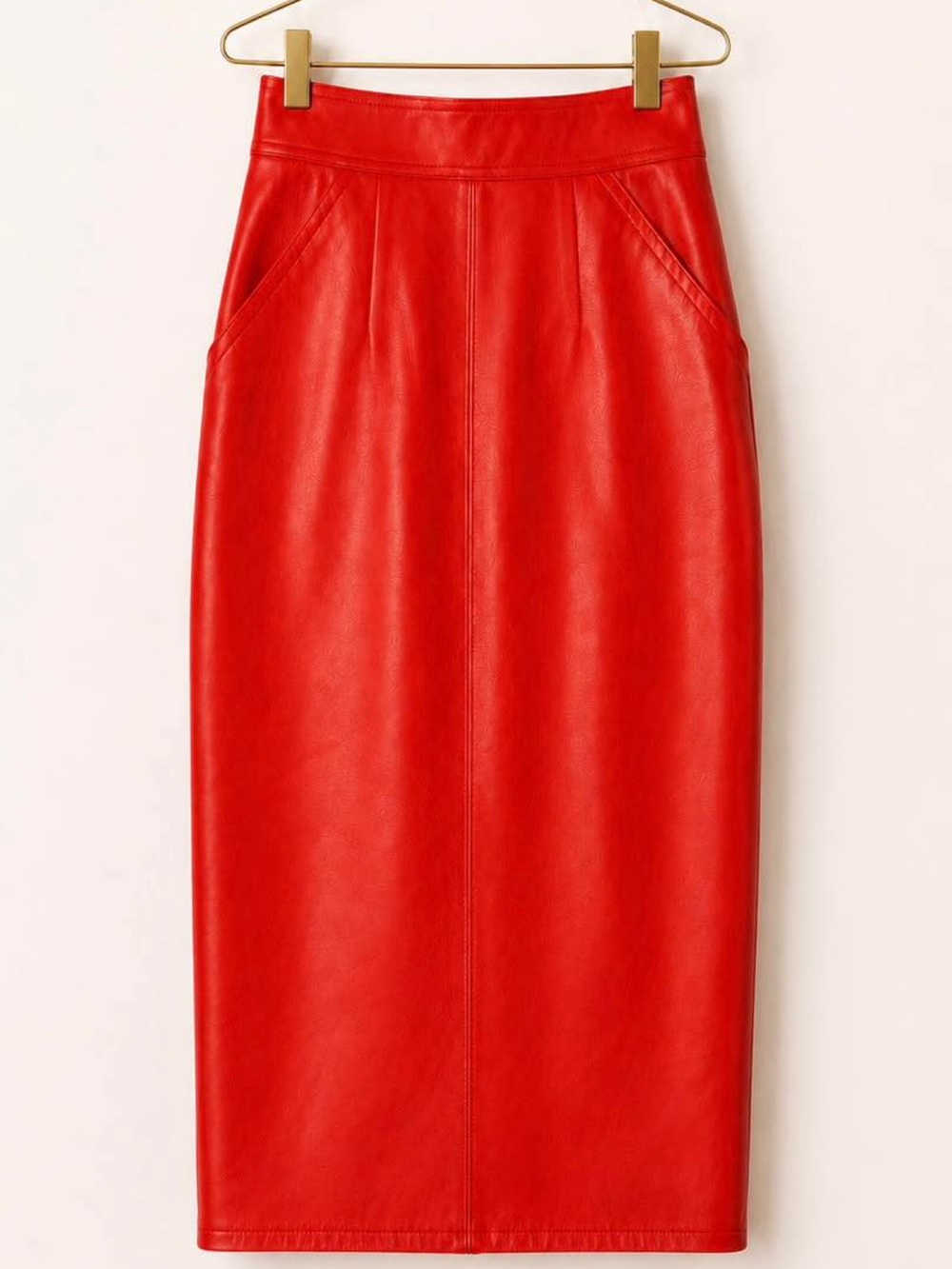 J. Tiktiner Vintage Red Genuine Leather Pencil Skirt